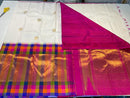 Half White Kanchipuram With Traditional Multi Color Temple Border