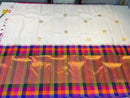 Half White Kanchipuram With Traditional Multi Color Temple Border