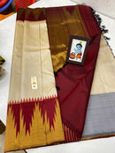 Half White Korvai Contrast Temple Border Kanchipuram Silk Saree