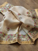 Half White Organza Embroidery Pichwai Border Butta  Saree