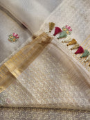 Half White Organza Embroidery Pichwai Border Butta  Saree