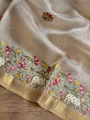 Half White Organza Embroidery Pichwai Border Butta  Saree