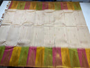 Half White Korvai Seepu Rekku Temple  Border Multi Color with Body Butta Kanchipuram Silk Saree