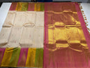 Half White Korvai Seepu Rekku Temple  Border Multi Color with Body Butta Kanchipuram Silk Saree