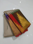 Half White Korvai Contrast Multi Color Temple Border with Body Butta Kanchipuram Silk Saree