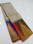 Half White Korvai Contrast Multi Color Temple Border with Body Butta Kanchipuram Silk Saree