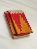 Half White Korvai Contrast Temple Border with Body Butta Kanchipuram Silk Saree