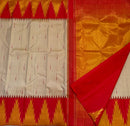 Half White Korvai Contrast Temple Border with Body Butta Kanchipuram Silk Saree