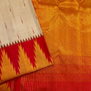 Half White Korvai Contrast Temple Border with Body Butta Kanchipuram Silk Saree