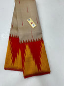 Half White Korvai Contrast Temple Border with Body Butta Kanchipuram Silk Saree