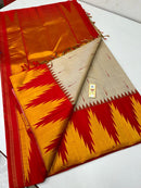 Half White Korvai Contrast Temple Border with Body Butta Kanchipuram Silk Saree