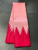 No Zari Pink Korvai Temple Border Kanchipuram Handloom Silk Saree