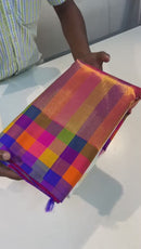 Half White Kanchipuram With Traditional Multi Color Temple Border
