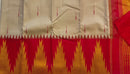 Half White Korvai Contrast Temple Border with Body Butta Kanchipuram Silk Saree