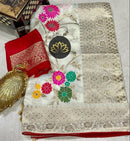 Half White Moonga Crepe Silk Meenakari  Designer Saree