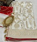 Half White Moonga Crepe Silk Designer Saree