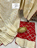 Half White Moonga Crepe Silk Designer Saree