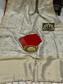 Half White Moonga Crepe Silk Designer Saree