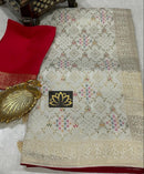 Half White Moonga Crepe Silk Designer Saree