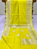 Lemon Yellow Pure Chiffon Saree