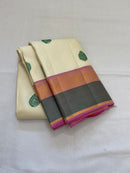 Half White Korvai Kanchipuram Silk Saree with Silk Thread Butta
