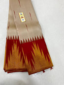 Half White Korvai Contrast Temple Border with Body Butta Kanchipuram Silk Saree
