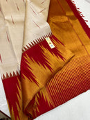 Half White Korvai Contrast Temple Border with Body Butta Kanchipuram Silk Saree