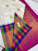 Half White Kanchipuram With Traditional Multi Color Temple Border