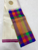 Half White Kanchipuram With Traditional Multi Color Temple Border