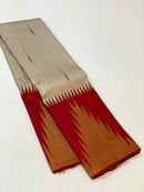 Half White Korvai Contrast Temple Border with Body Butta Kanchipuram Silk Saree