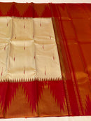 Half White Korvai Contrast Temple Border with Body Butta Kanchipuram Silk Saree