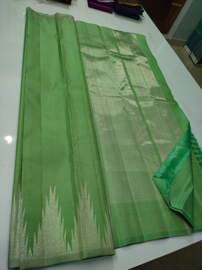 Apple Green Temple Border Kanchipuram Silk Saree