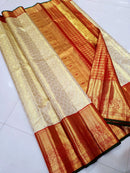 Half White Bridal Tissue Kanchipuram Silk Saree