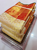 Half White Bridal Tissue Kanchipuram Silk Saree