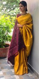 Plain Yellow Kanchipuram Silk Saree with Contrast Butta Pallu