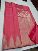 Rose Pink Temple Border Kanchipuram Silk Saree