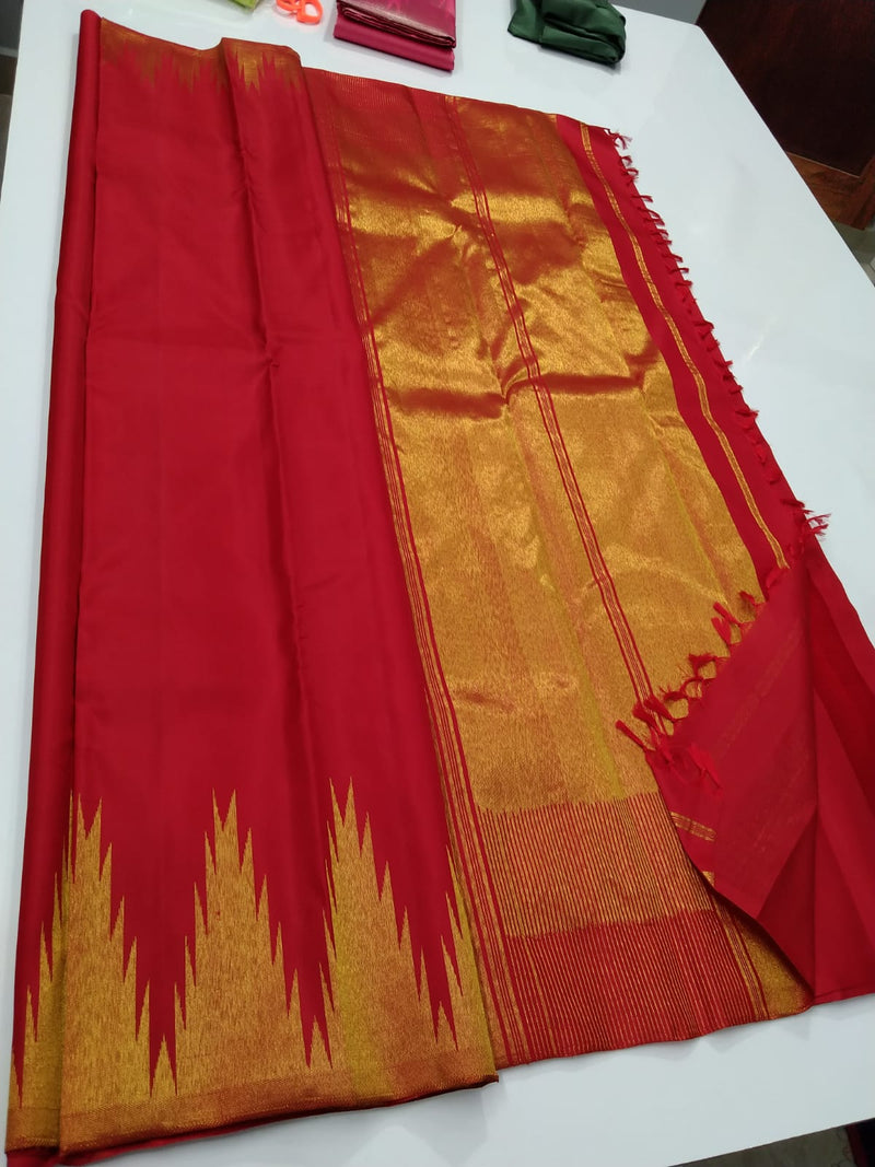 Red Temple Border Kanchipuram Silk Saree