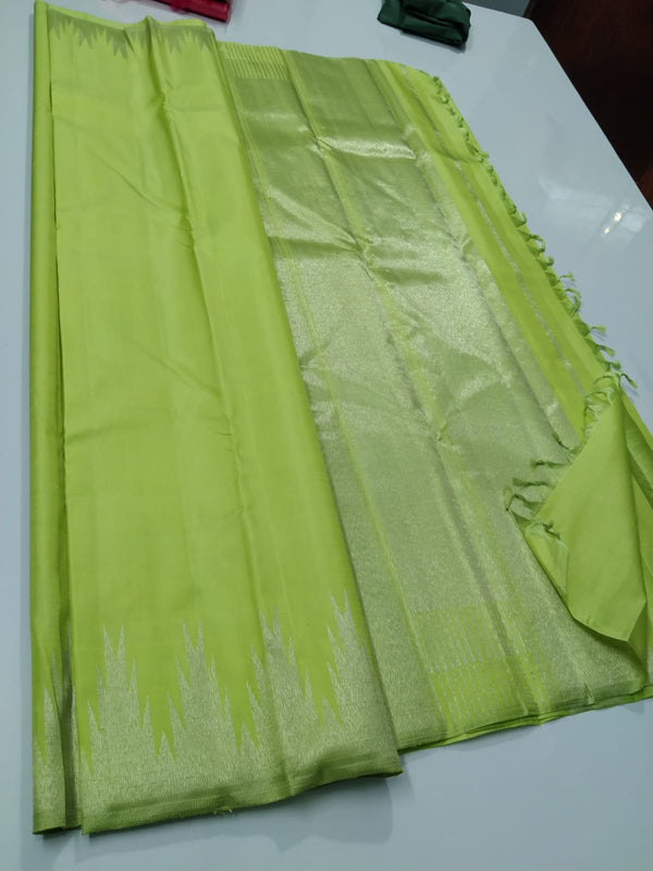 Yellowish Green Temple Border Kanchipuram Silk Saree