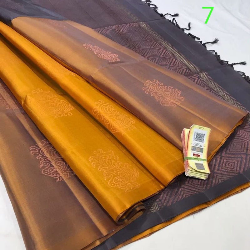 Multi Shade Pure Handloom Peacock Butta Soft Silk Sarees