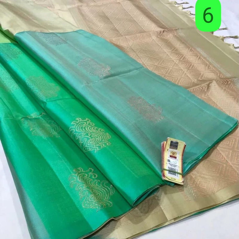 Multi Shade Pure Handloom Peacock Butta Soft Silk Sarees