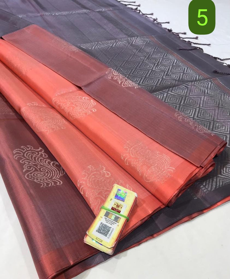 Multi Shade Pure Handloom Peacock Butta Soft Silk Sarees