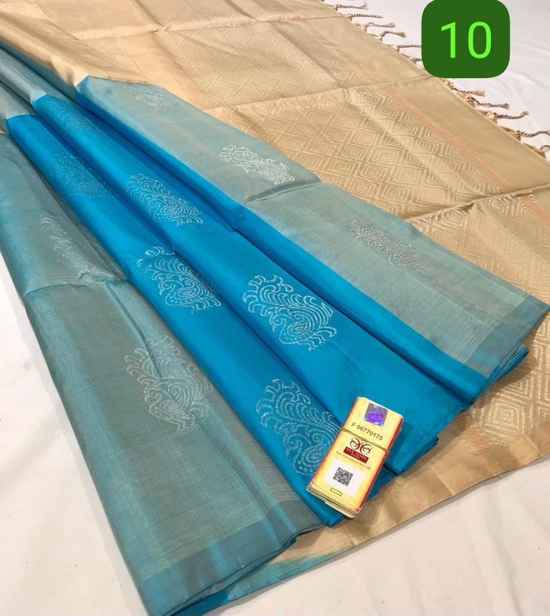 Multi Shade Pure Handloom Peacock Butta Soft Silk Sarees