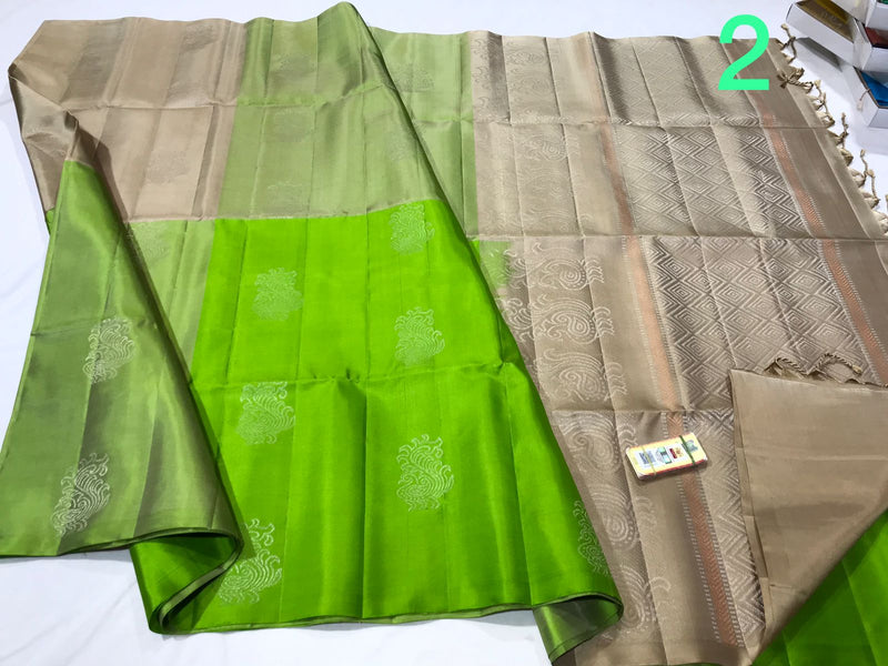 Multi Shade Pure Handloom Peacock Butta Soft Silk Sarees