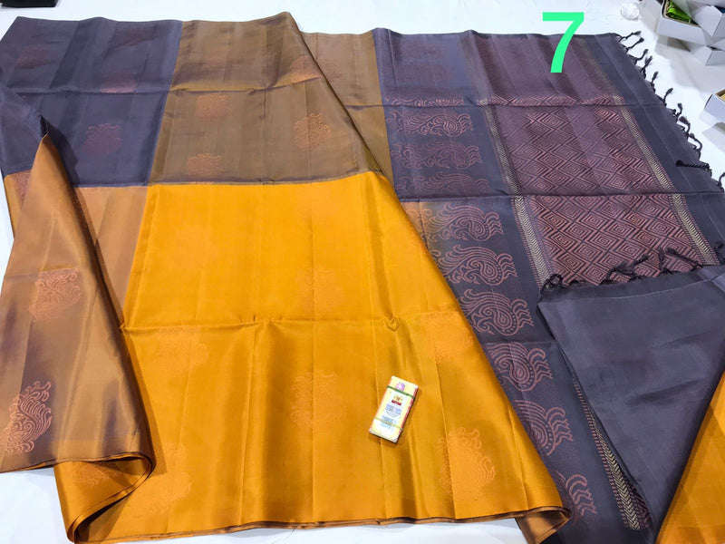 Multi Shade Pure Handloom Peacock Butta Soft Silk Sarees