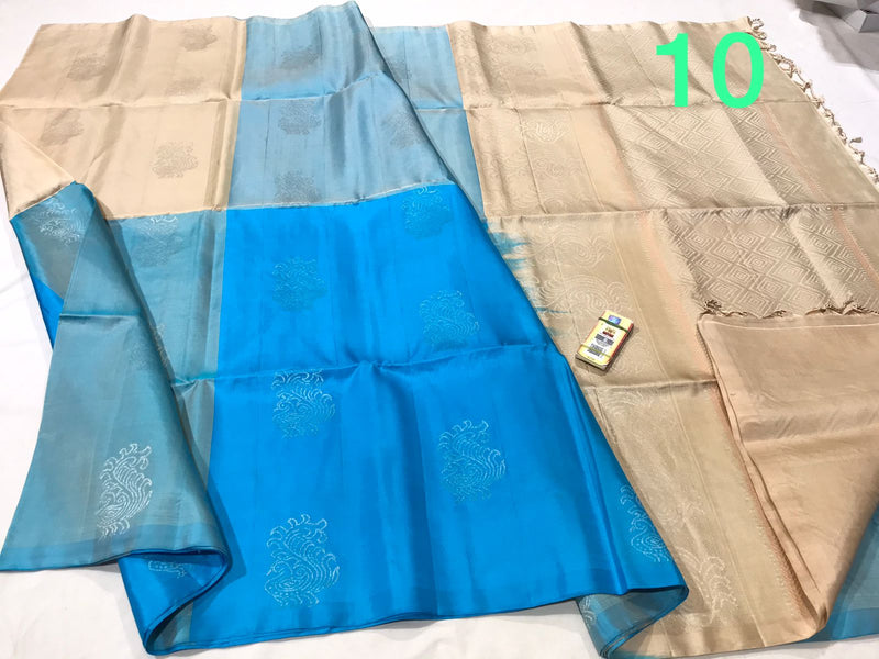 Multi Shade Pure Handloom Peacock Butta Soft Silk Sarees