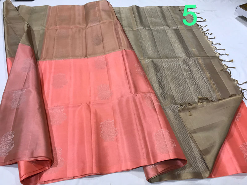 Multi Shade Pure Handloom Peacock Butta Soft Silk Sarees