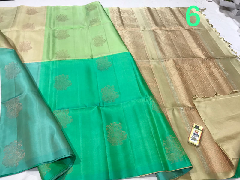 Multi Shade Pure Handloom Peacock Butta Soft Silk Sarees