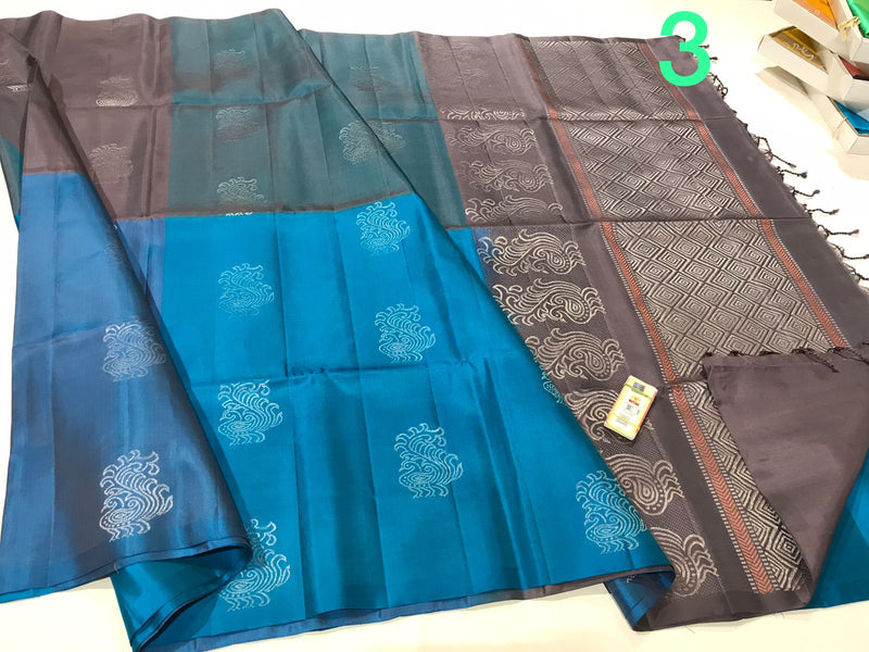 Multi Shade Pure Handloom Peacock Butta Soft Silk Sarees