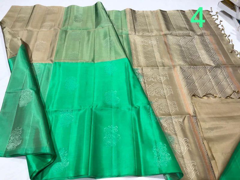 Multi Shade Pure Handloom Peacock Butta Soft Silk Sarees