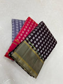 Brown Handloom Kanchipuram Silk Saree with Peacock Thread Butta All over & Simple Zari Border